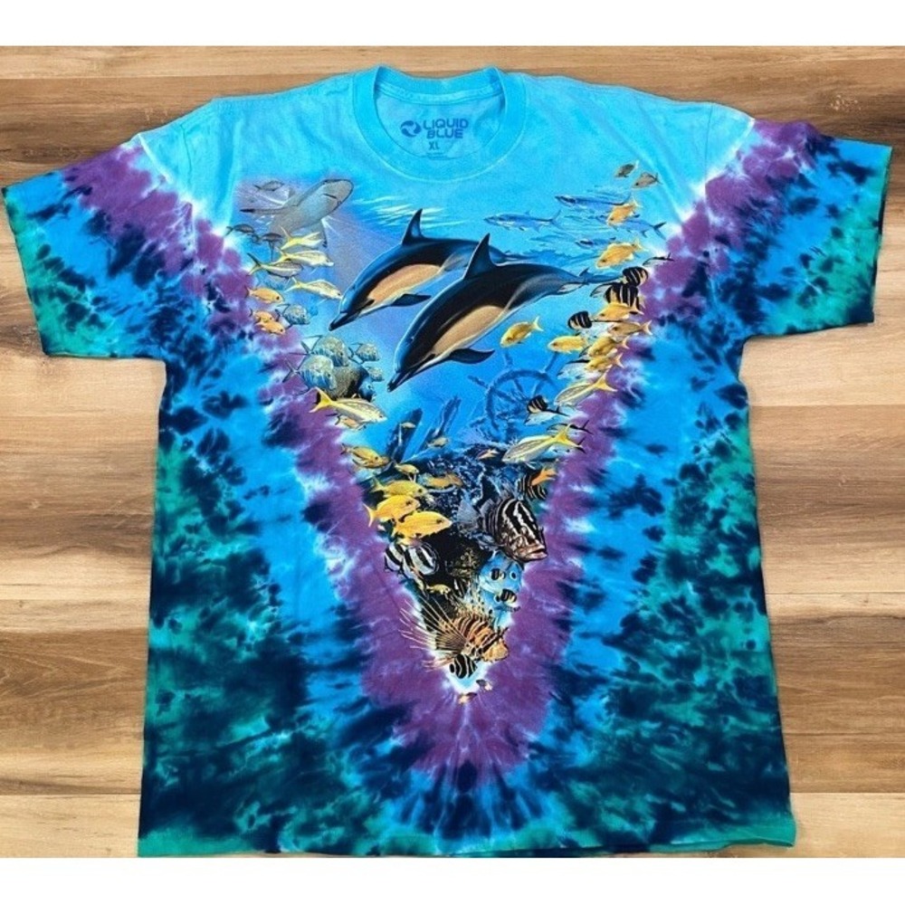 Liquid‎ Blue Caribbean Treasure T-Shirt Mens XL Vintage Tie Dye Blue